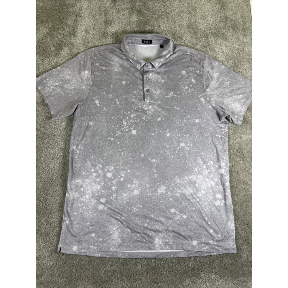 Boen Mens XL Grey Acid Wash Splatter Print Short Sleeve Polo Shirt Performance